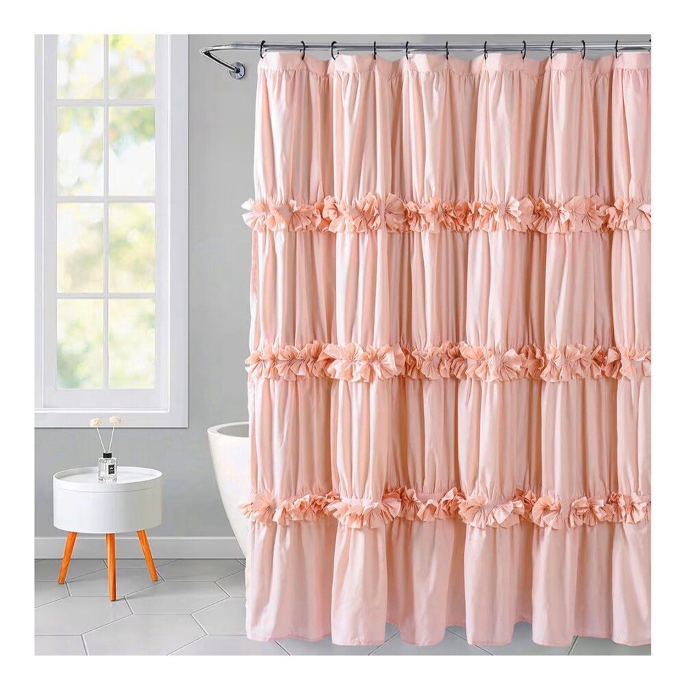 Shower Curtain peach pink ruched with ruffles 72x72 in. NIB